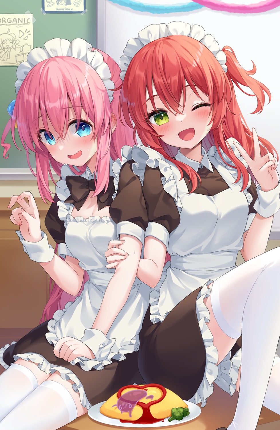 bocchi_the_rock!, gotou_hitori, kita_ikuyo, maid, moorina, thighhighs