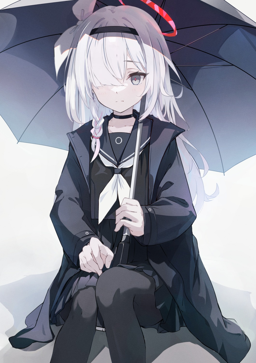 arona_(blue_archive), blue_archive, halo, koomoi, pantyhose, plana_(blue_archive), seifuku, umbrella
