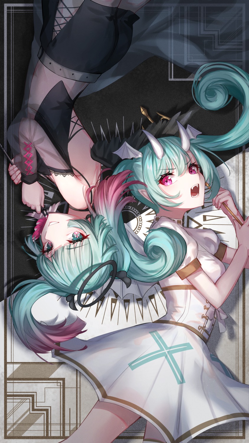 angel, devil, dress, hatsune_miku, horns, pointy_ears, see_through, vocaloid