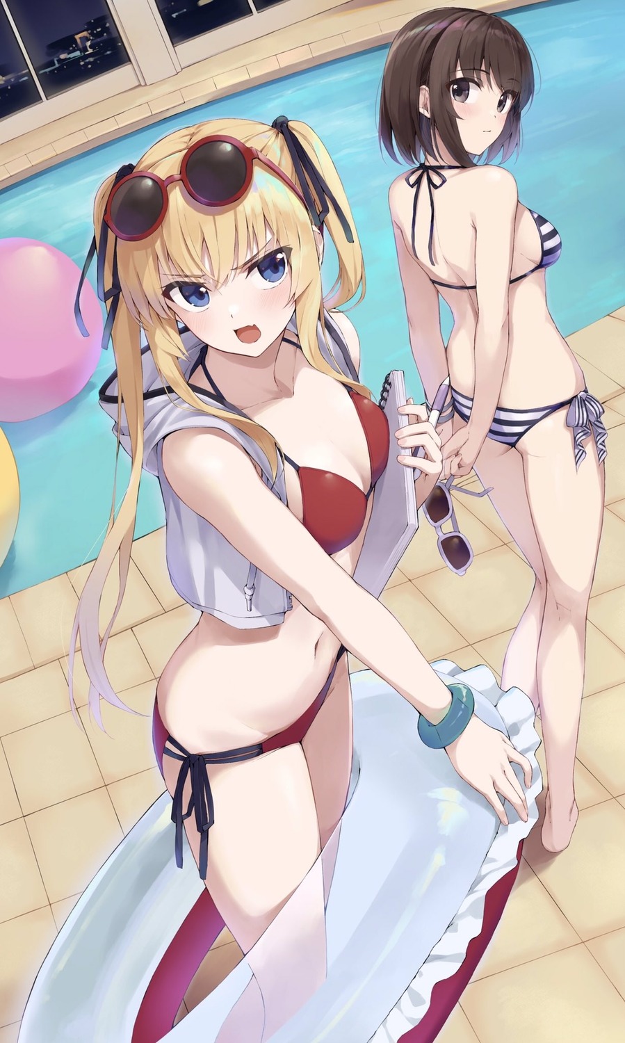 ass, bikini, katou_megumi, marie_(pixiv31942978), megane, open_shirt, saenai_heroine_no_sodatekata, sawamura_spencer_eriri, swimsuits