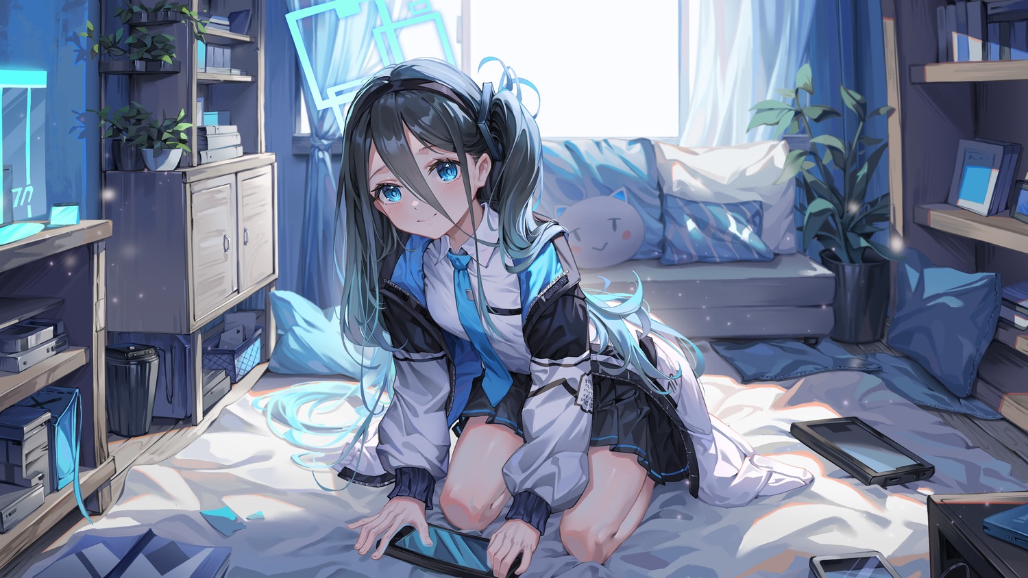 al_guang, blue_archive, halo, seifuku, tendou_aris, wallpaper