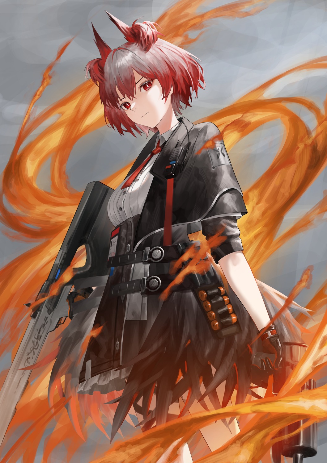 animal_ears, arknights, fiammetta_(arknights), gun, shuna_(artist), tail, uniform