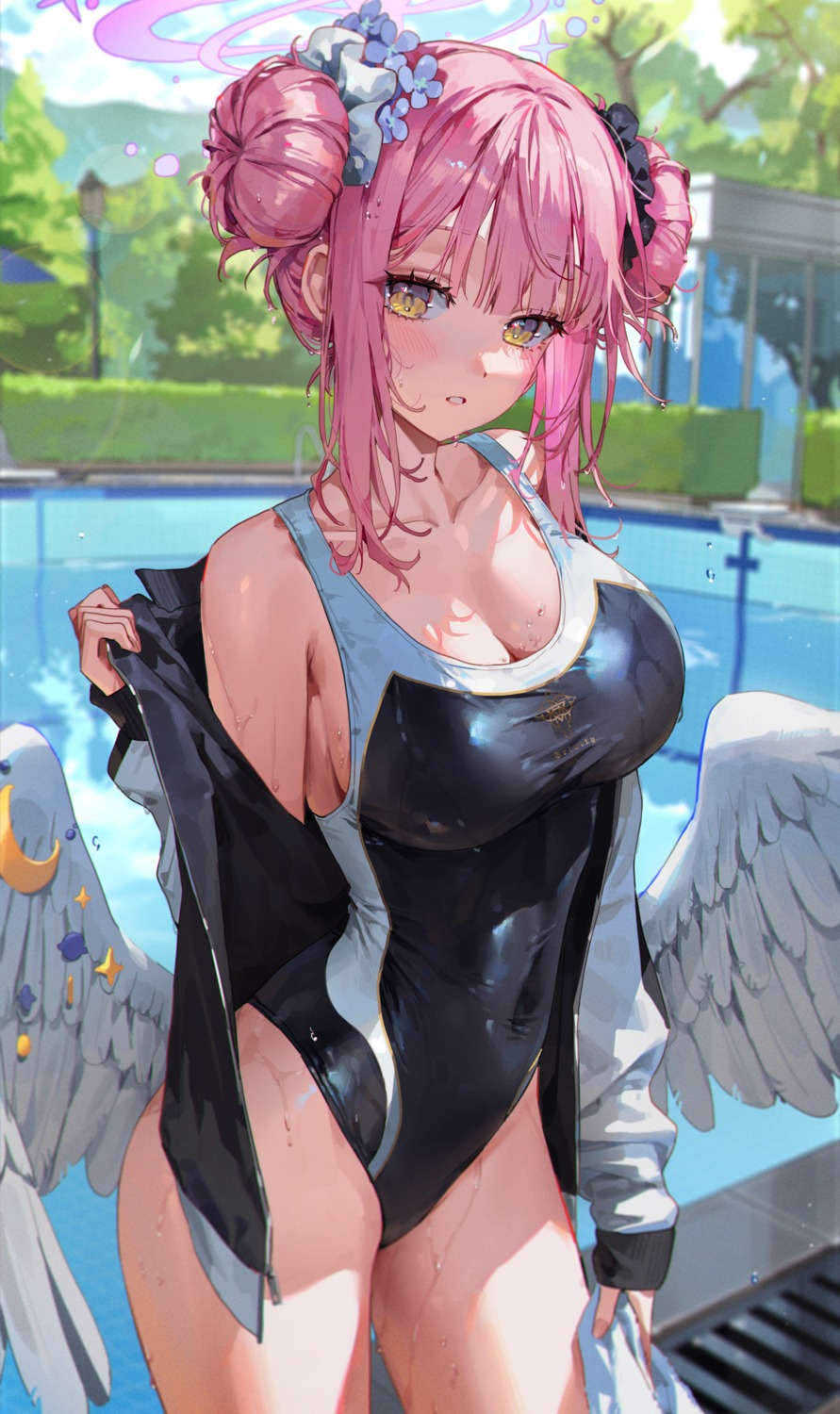 angel, blue_archive, misono_mika, swimsuits, undressing, wings, ye_jji
