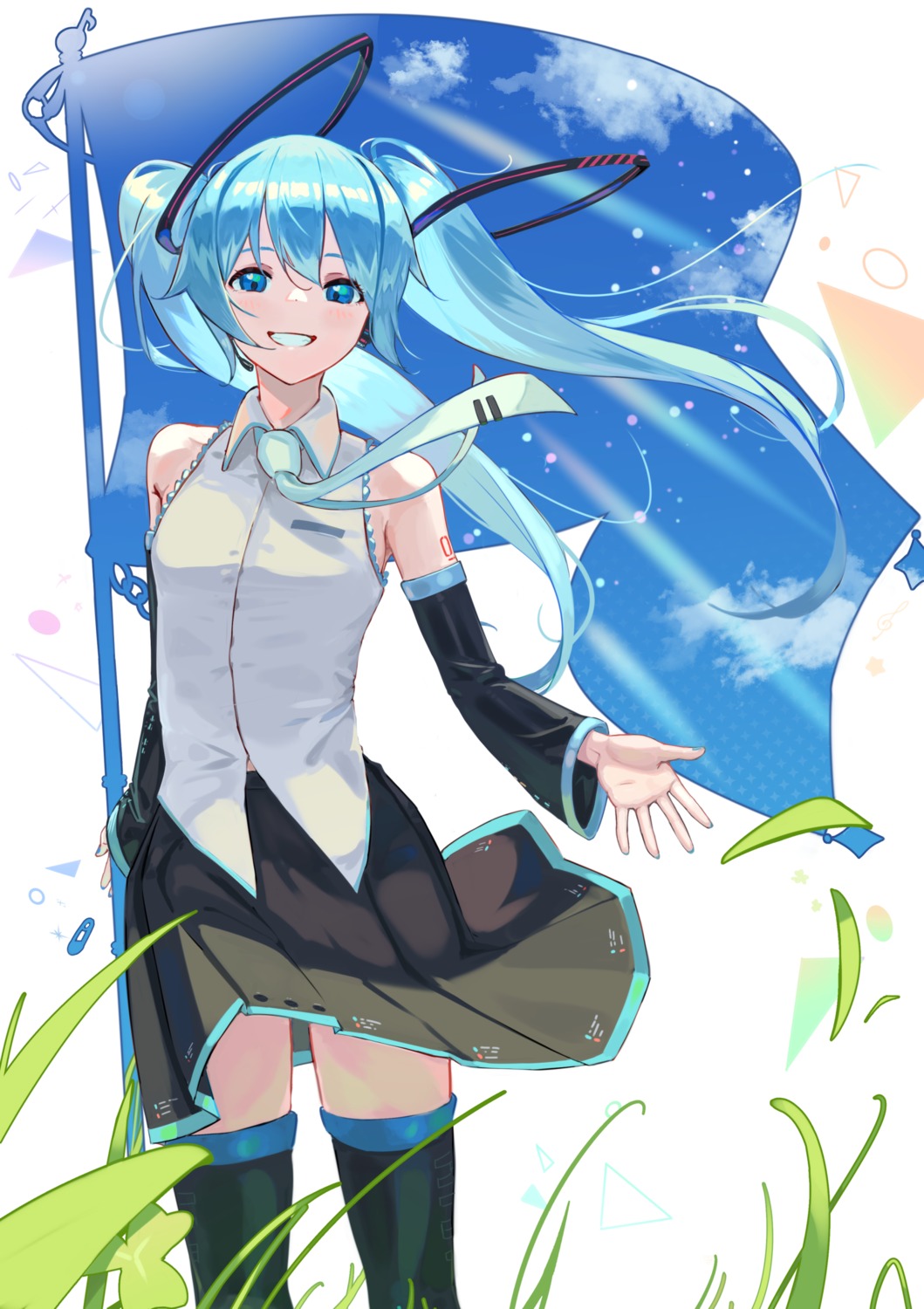 hatsune_miku, skirt_lift, tattoo, thighhighs, uito_yzwa, vocaloid