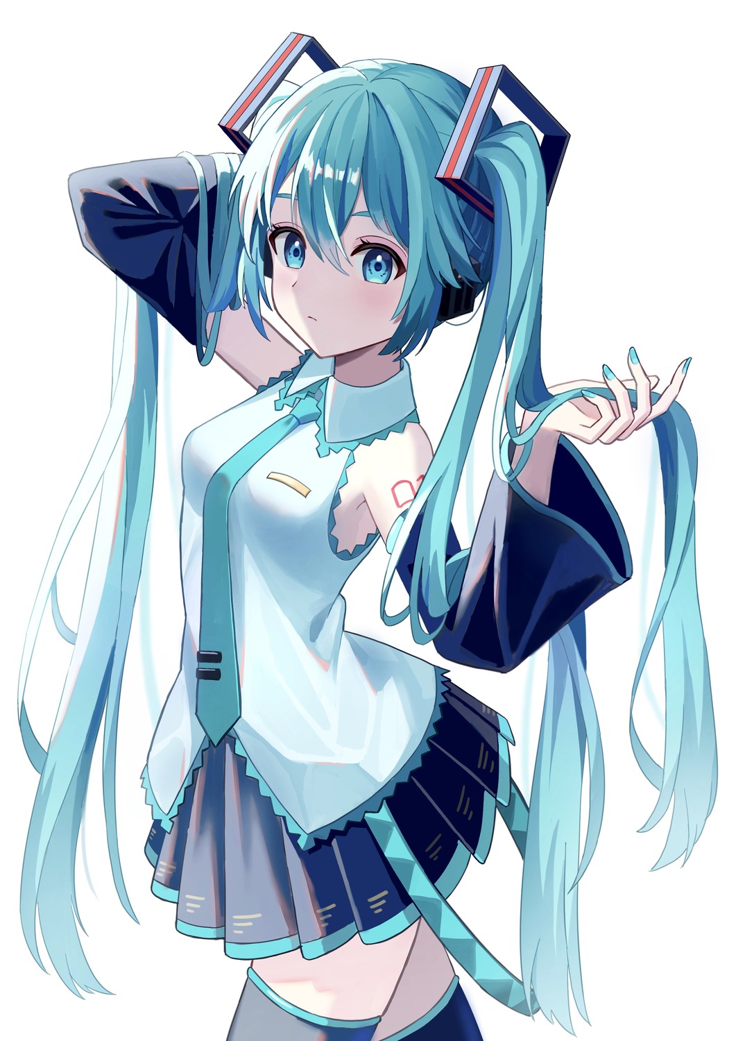 hatsune_miku, headphones, lex_suri12, tattoo, thighhighs, vocaloid
