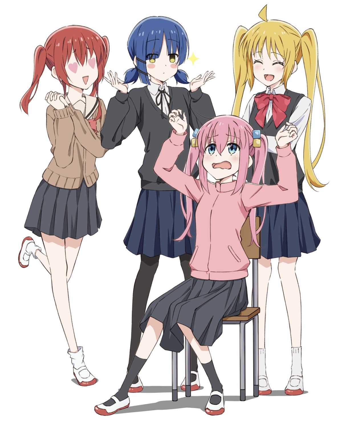 bocchi_the_rock!, gotou_hitori, gym_uniform, ijichi_nijika, kita_ikuyo, ooyama_natsuki, pantyhose, seifuku