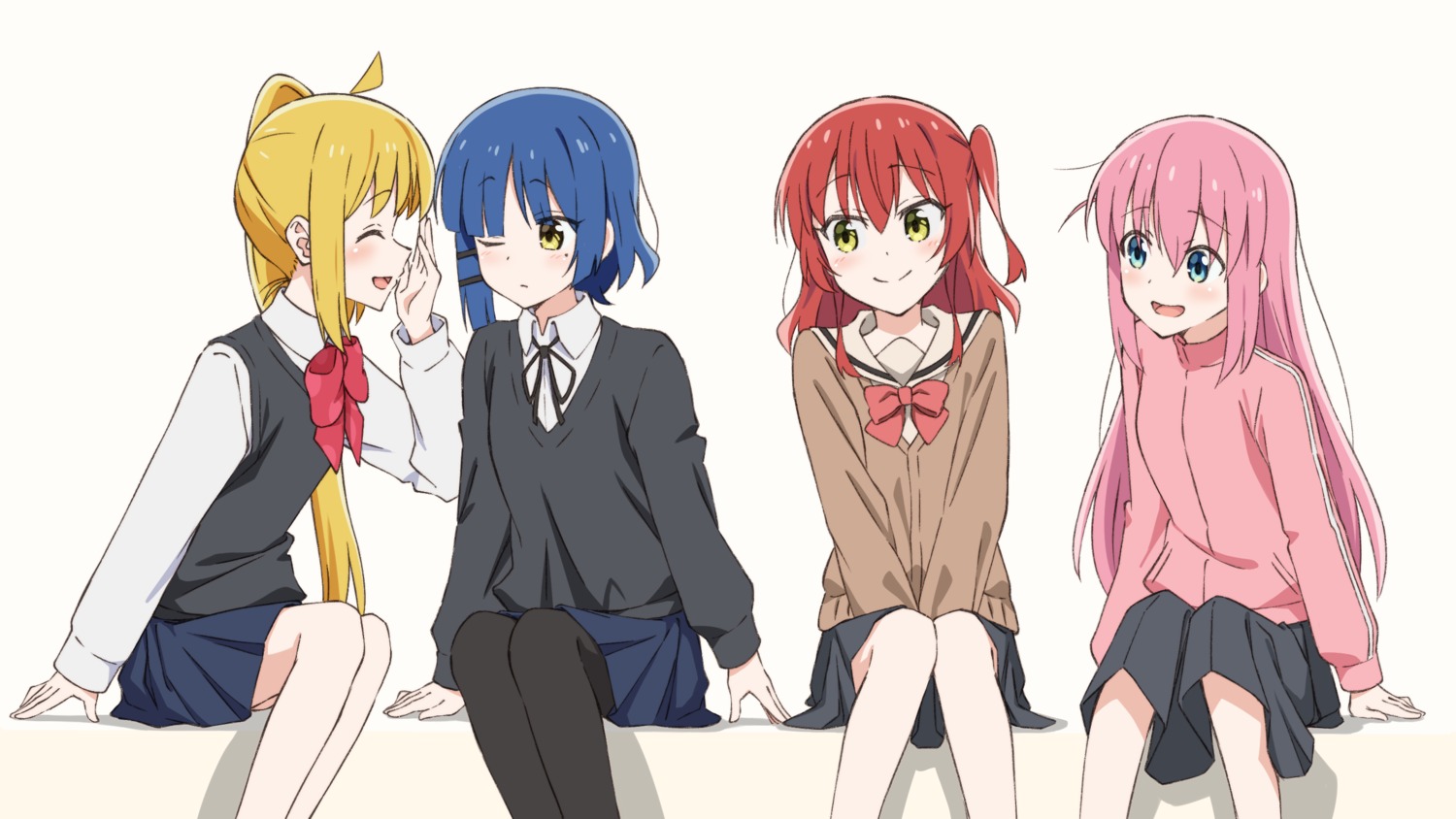bocchi_the_rock!, gotou_hitori, gym_uniform, ijichi_nijika, kita_ikuyo, ooyama_natsuki, pantyhose, seifuku, sweater, yamada_ryou