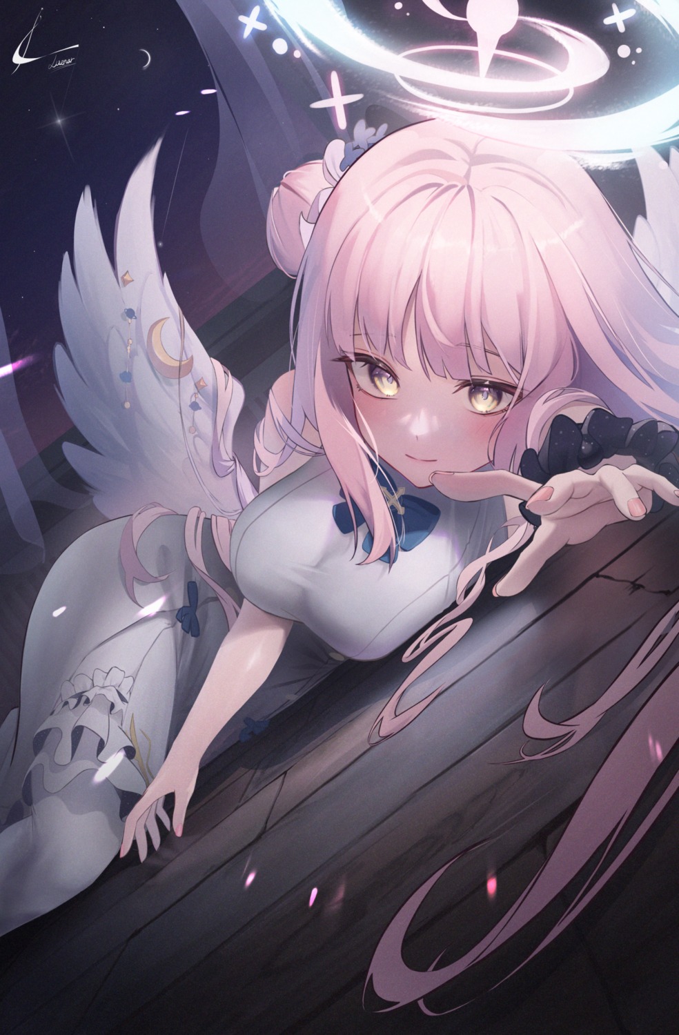 angel, blue_archive, dress, luenar, misono_mika, pantyhose, wings