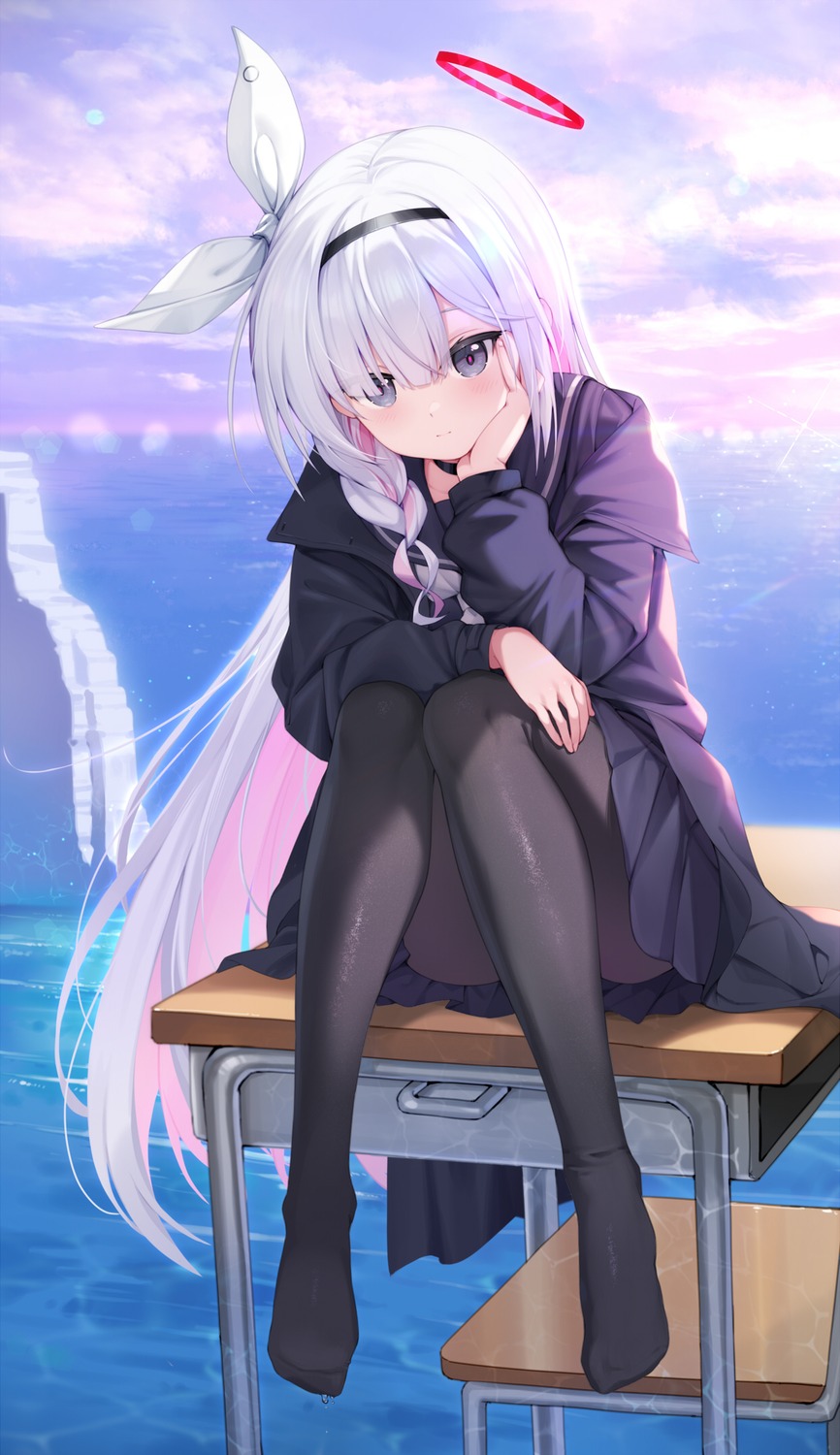 arona_(blue_archive), blue_archive, halo, pantyhose, plana_(blue_archive), seifuku, taro_(ultrataro)