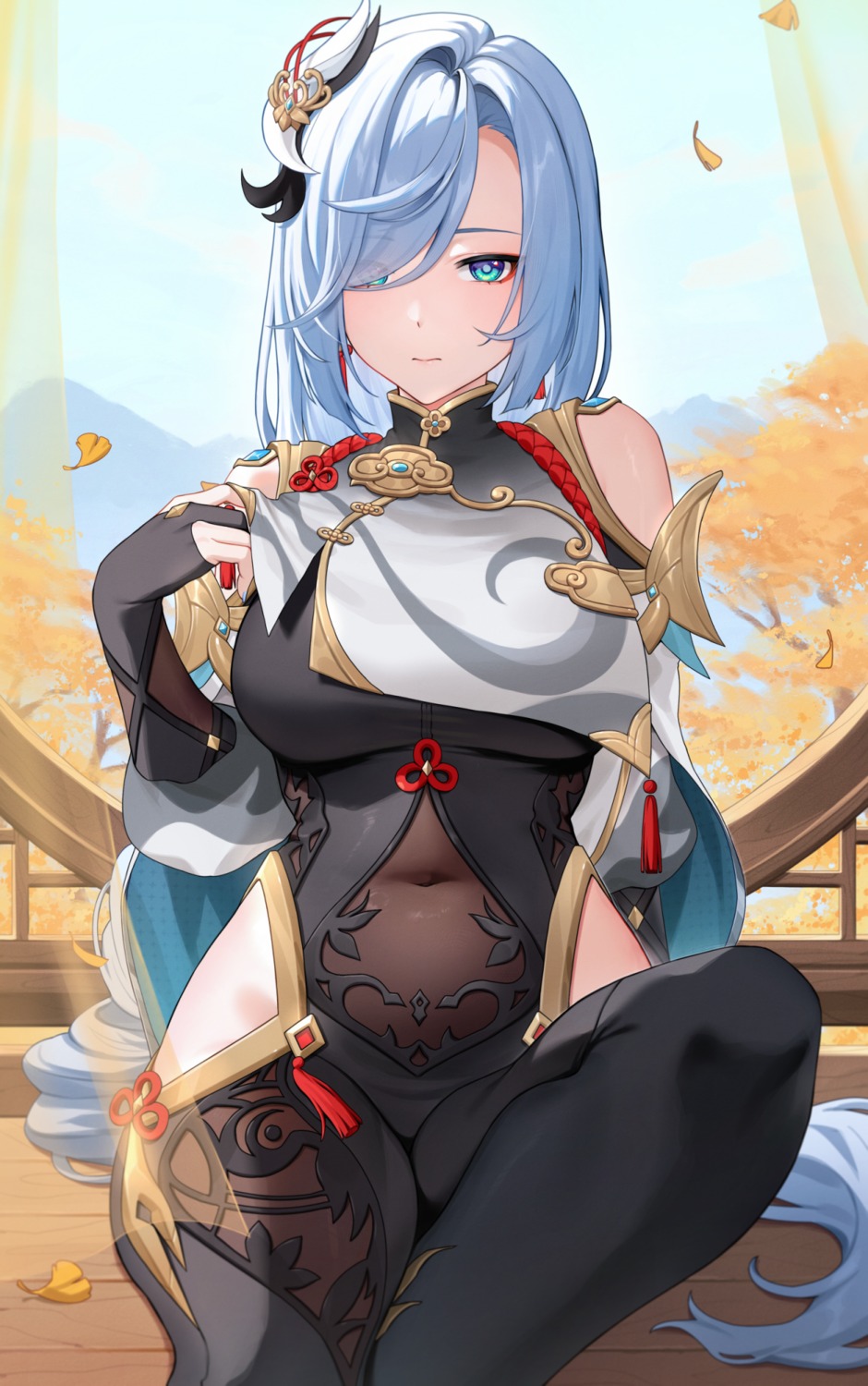 asian_clothes, bodysuit, genshin_impact, reiji-rj, see_through, shenhe