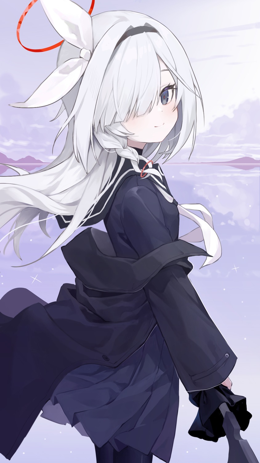 arona_(blue_archive), blue_archive, gun, halo, pantyhose, pg_(pege544), plana_(blue_archive), seifuku