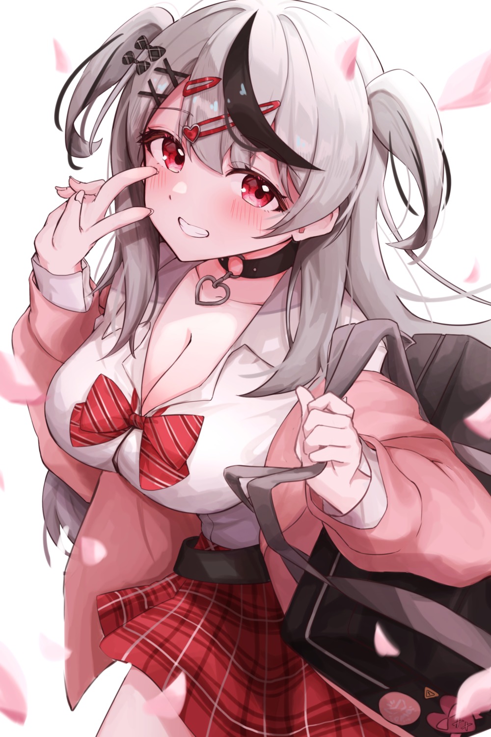cleavage, hololive, sakamata_chloe, seifuku, sweater, tetora_teapot