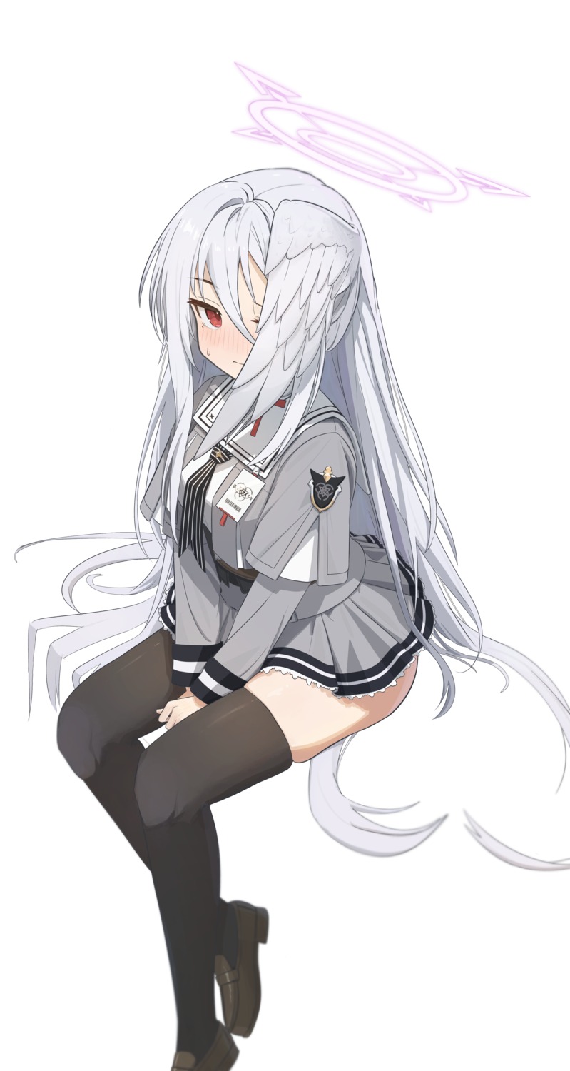 blue_archive, halo, morizuki_suzumi, patanda, seifuku, thighhighs, wings