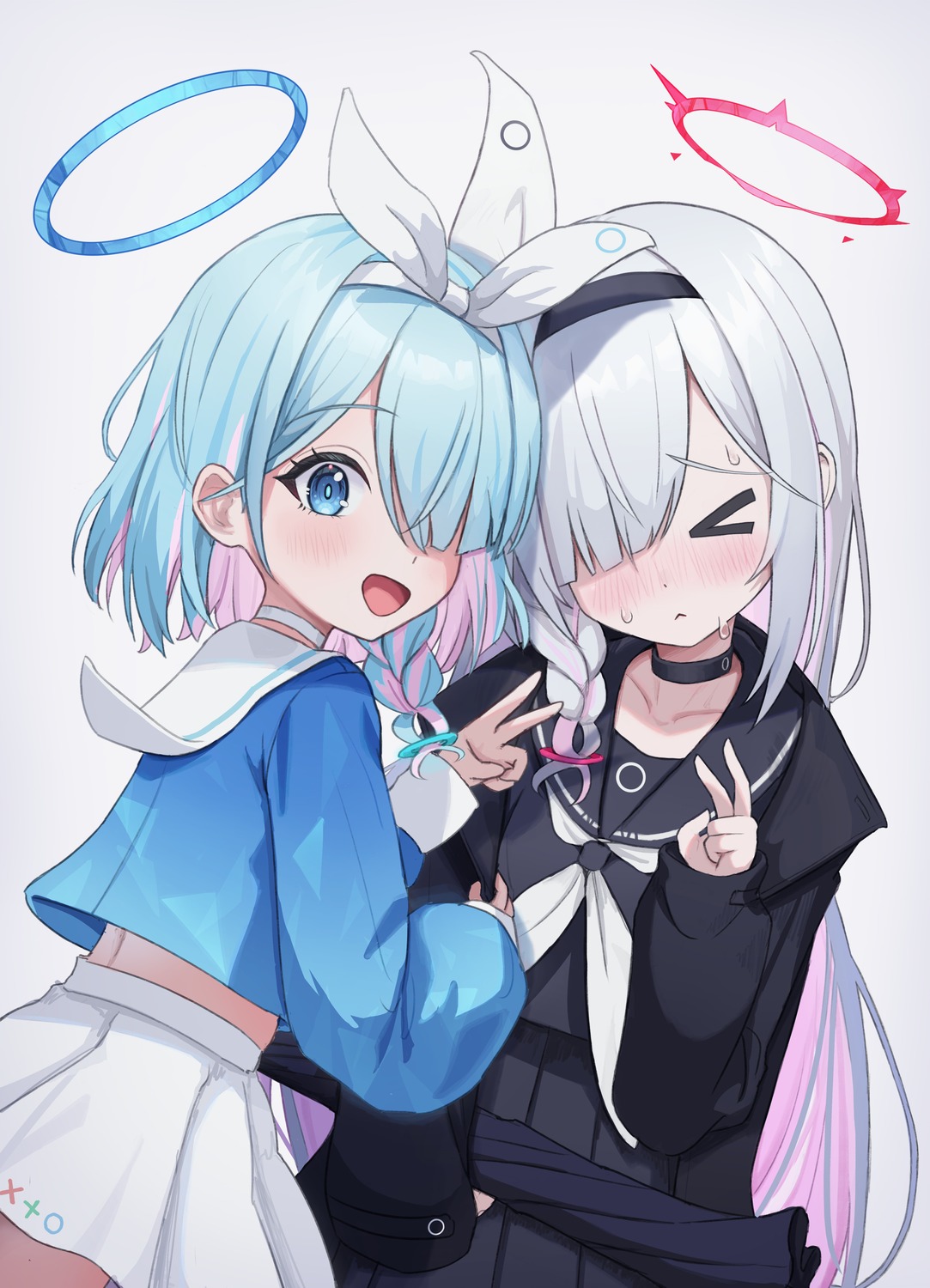 arona_(blue_archive), blue_archive, halo, icetea774, plana_(blue_archive), seifuku, umbrella