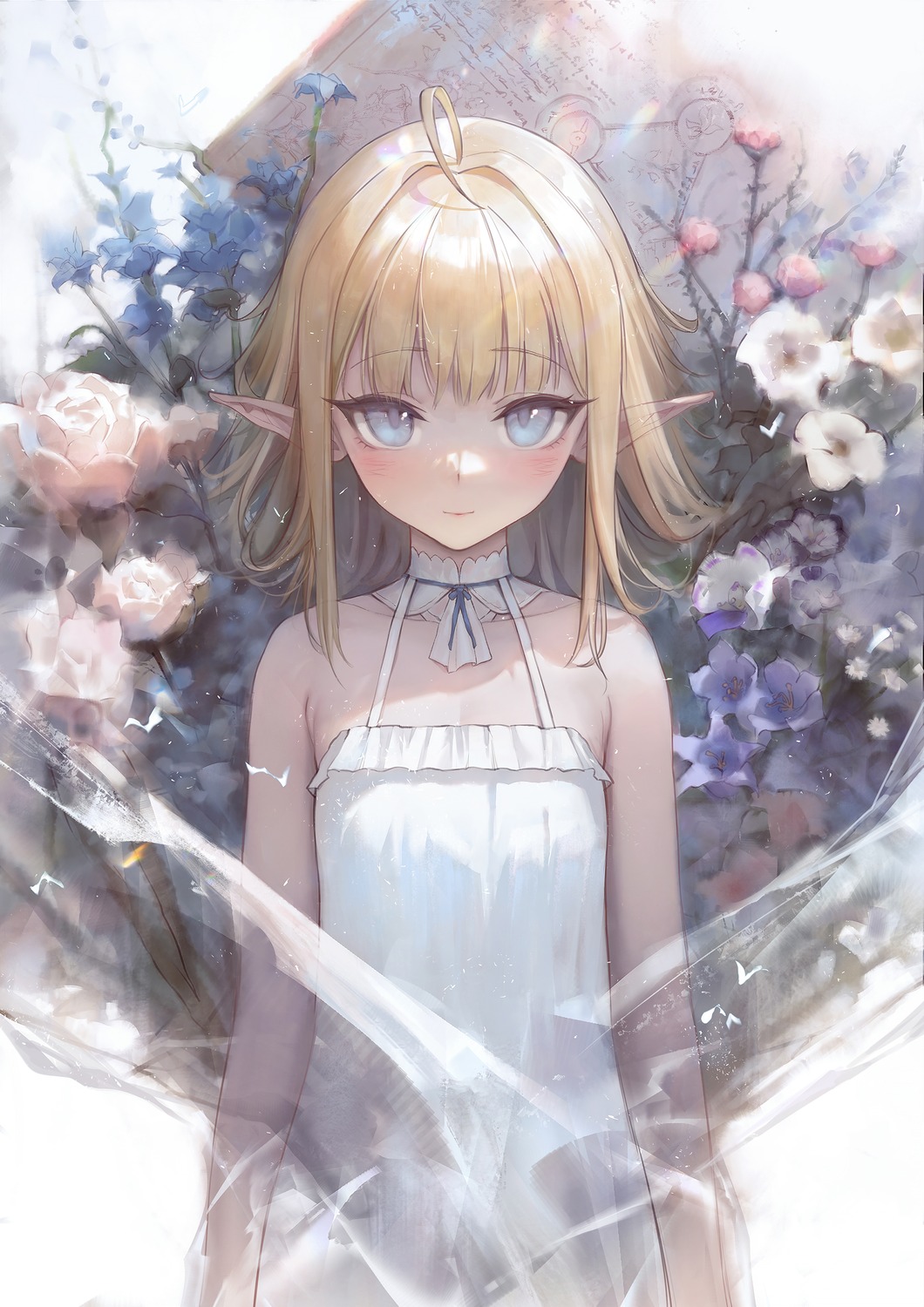 bingwei_huang, dress, pointy_ears