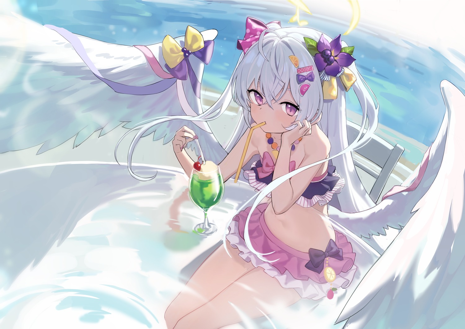 angel, bada_(jksh5056), bikini, blue_archive, shirasu_azusa, swimsuits, wet, wings