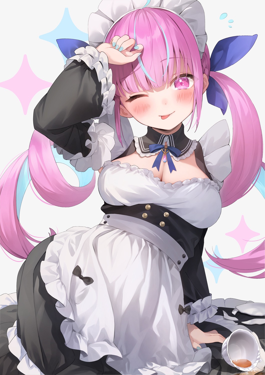 cleavage, hololive, maid, minato_aqua, ruien