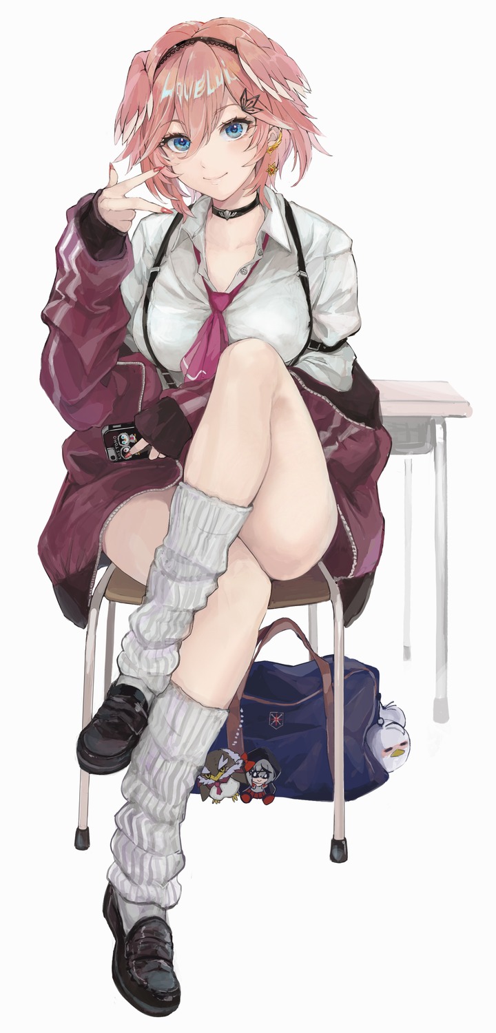 ganmo_(takane_lui), gym_uniform, hololive, sakamata_chloe, seifuku, takane_lui, torn_flipper, tsukune_(takane_lui)