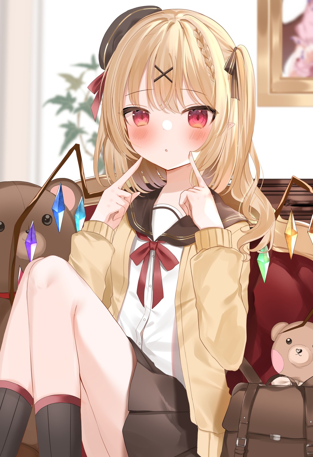 flandre_scarlet, okome2028, pointy_ears, seifuku, sweater, touhou, wings