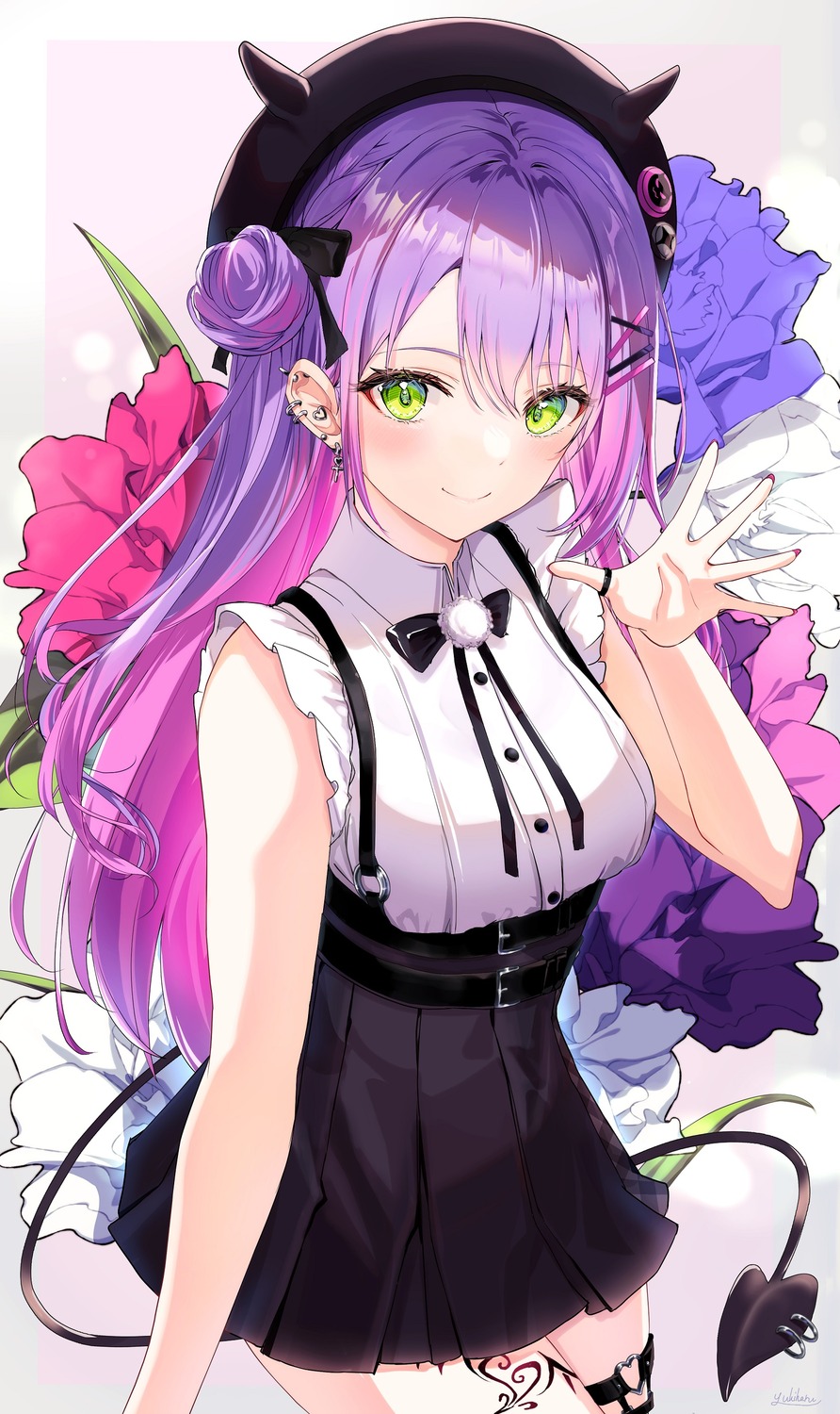 garter, hololive, tail, tattoo, tokoyami_towa, yuki_haru