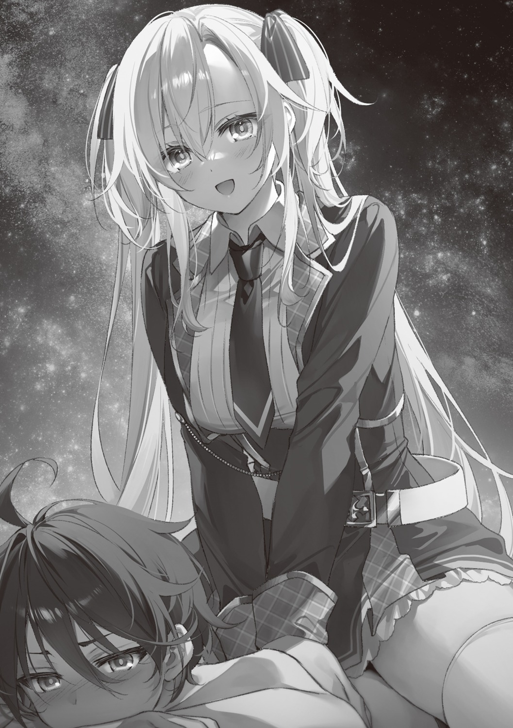 leonis_death_magnus, monochrome, regina_mercedes, seifuku, seiken_gakuin_no_maken_tsukai, thighhighs, toosaka_asagi
