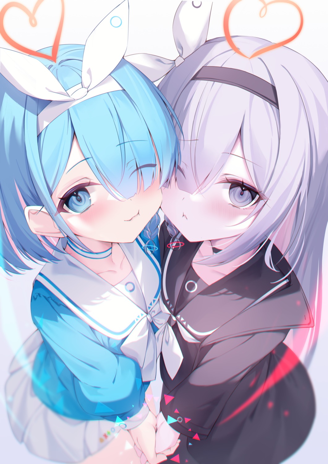 213_gou, arona_(blue_archive), blue_archive, halo, plana_(blue_archive), seifuku, symmetrical_docking