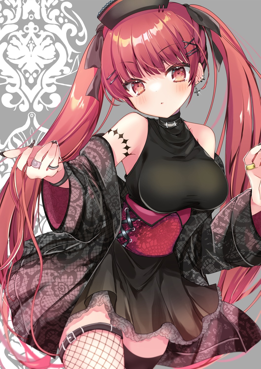 fishnets, garter, kasane_(sanelta), lolita_fashion, no_bra, sound_voltex, thighhighs, wa_lolita