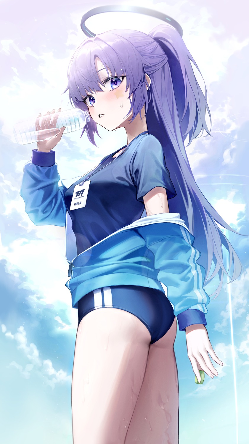 ass, blue_archive, buruma, gym_uniform, halo, hayase_yuuka, soy_chicken, tattoo