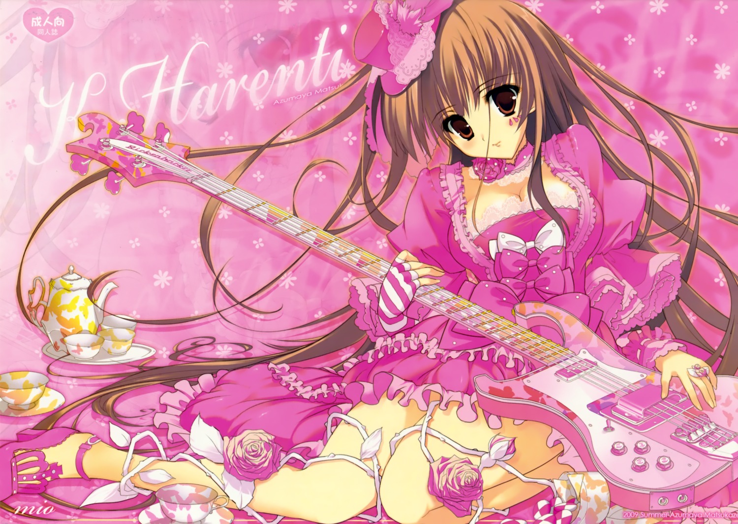 akiyama_mio, azumaya_matsukaze, cleavage, dress, guitar, k-on!, lolita_fashion, yoshiwo
