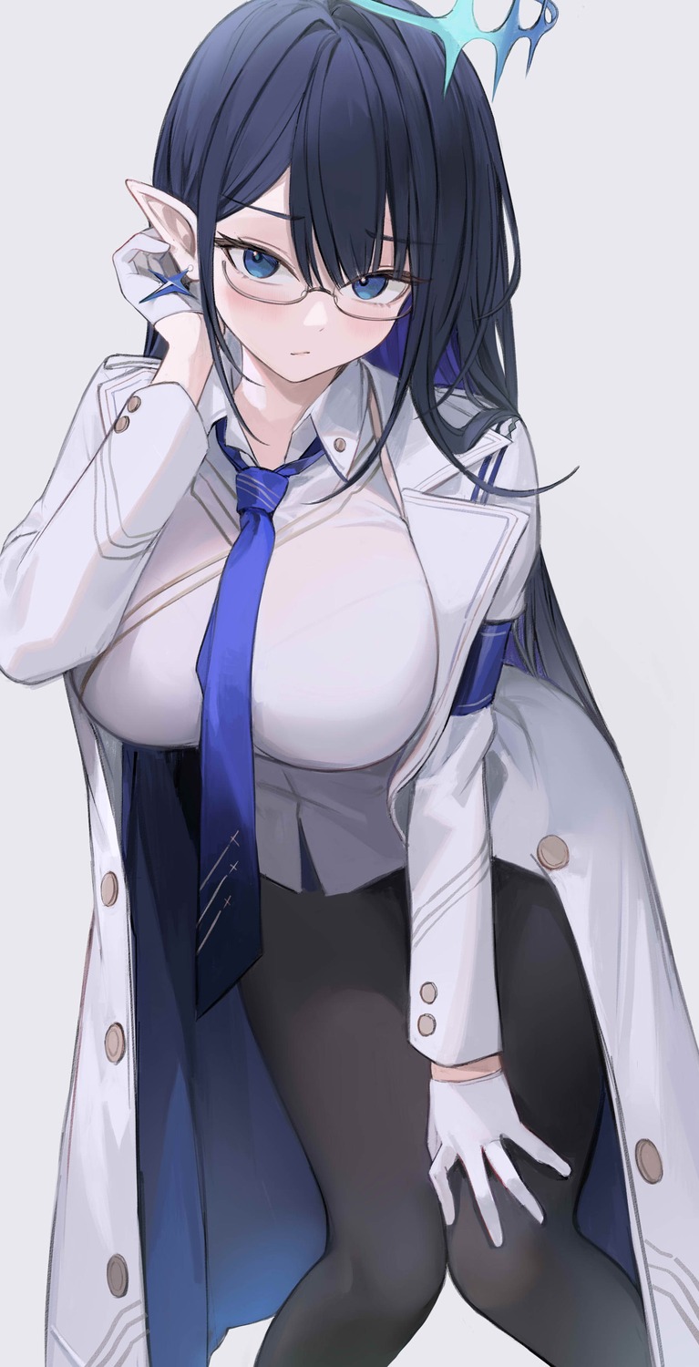 blue_archive, halo, megane, nagata_gata, nanagami_rin, pantyhose, pointy_ears, uniform