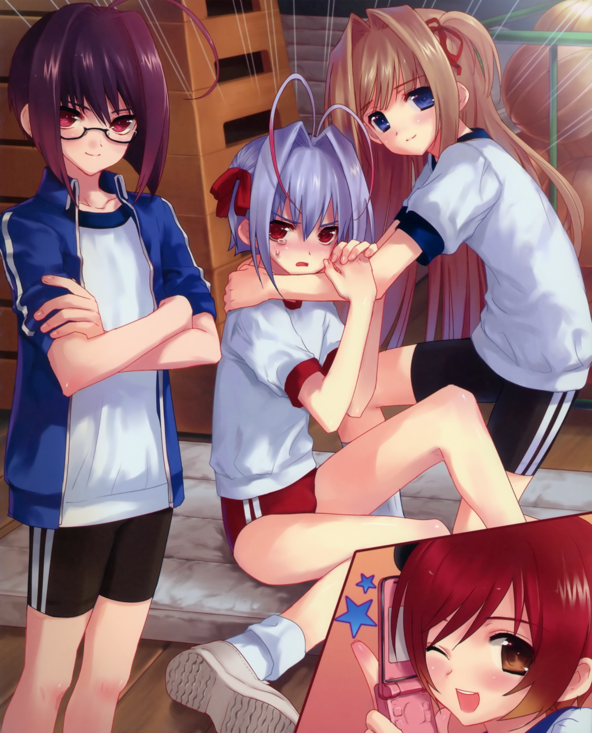 gym_uniform, kasukabe_akira, male, megane, nao_(otosuki), otokonoko_wa_meidofuku_ga_osuki!?, rio_(otosuki), tomo_(otosuki)
