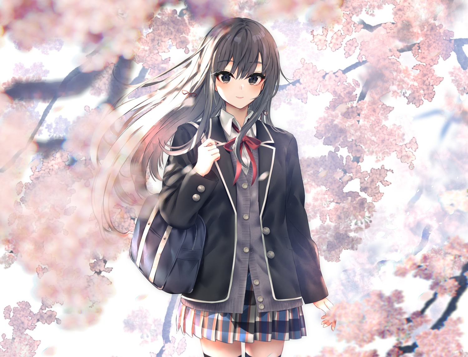 ponkan_8, seifuku, sweater, thighhighs, yahari_ore_no_seishun_lovecome_wa_machigatteiru., yukinoshita_yukino