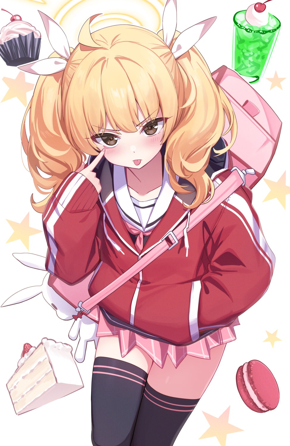 blue_archive, deadnooodles, gym_uniform, halo, ibaragi_yoshimi, seifuku, thighhighs