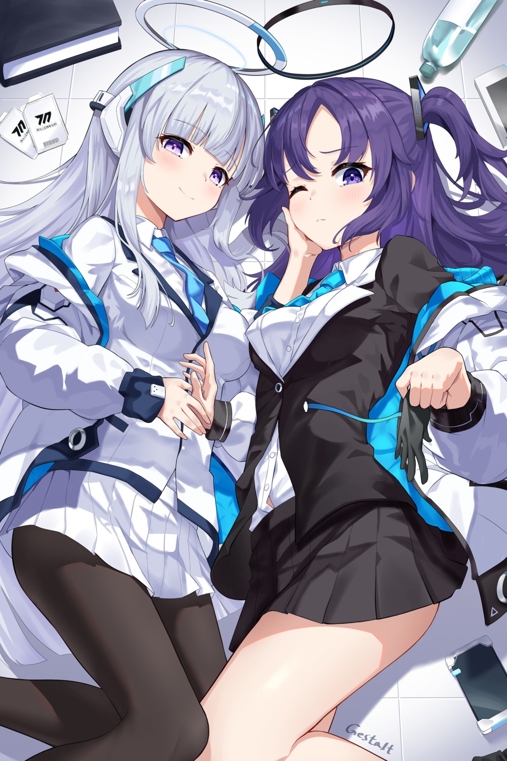 blue_archive, gestalt_75, halo, hayase_yuuka, pantyhose, seifuku, ushio_noa