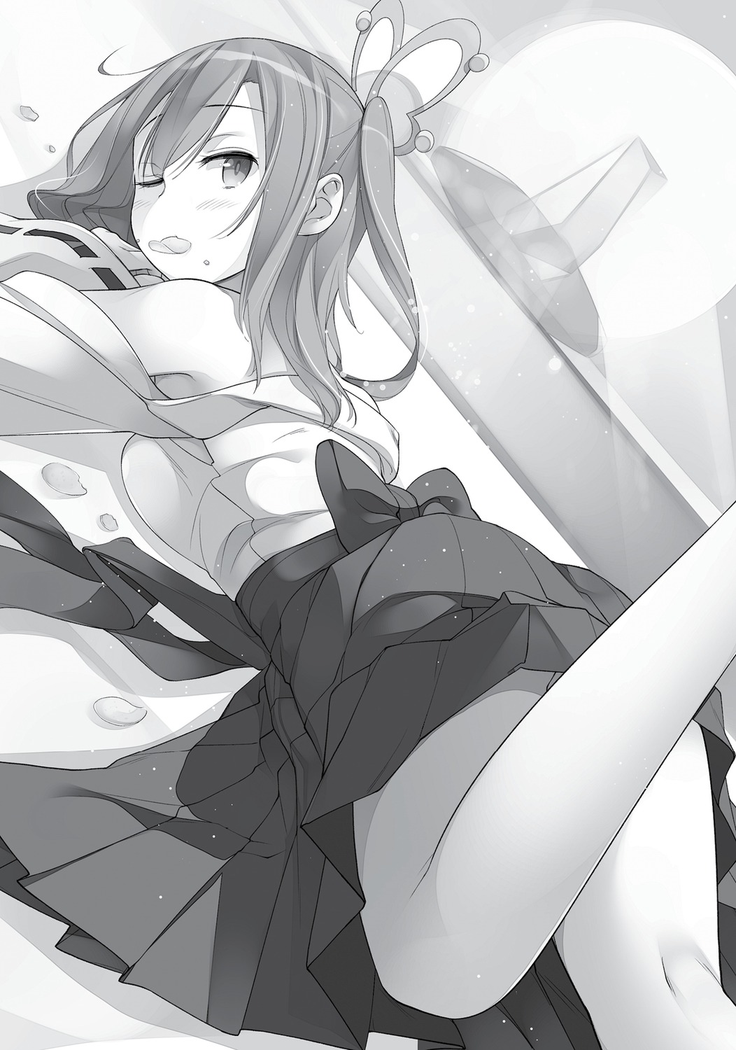 cheat_kusushi_no_slow_life:_isekai_ni_tsukurou_drugstore, matsuuni, miko, monochrome, skirt_lift, vivi