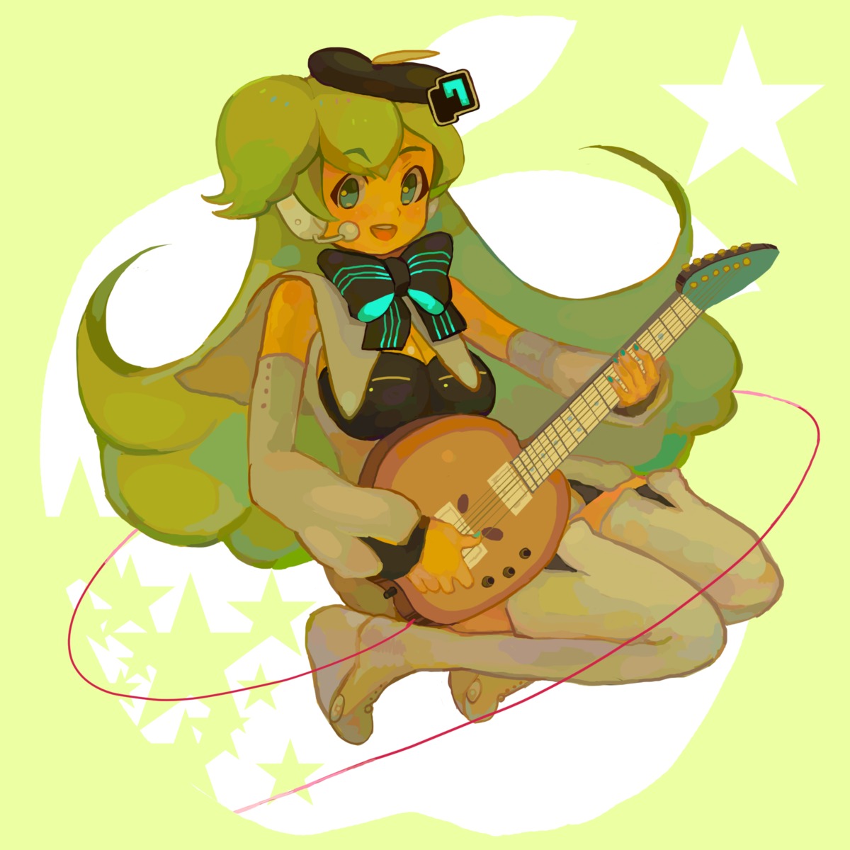 guitar, kuragi, macne_nana, thighhighs, vocaloid