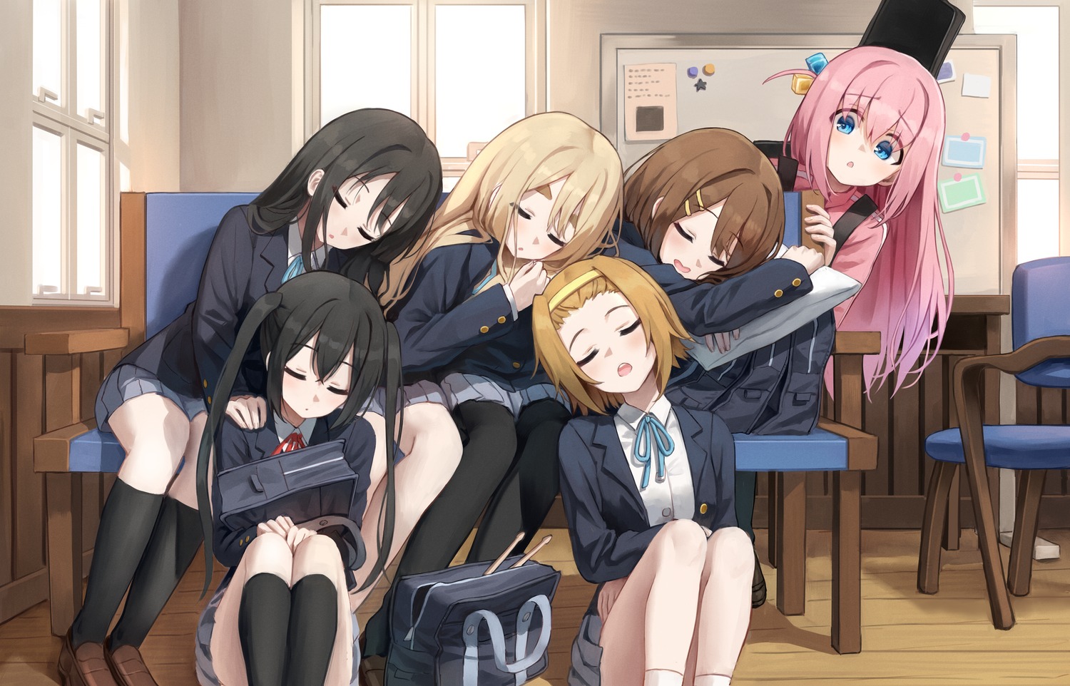akiyama_mio, bocchi_the_rock!, crossover, gotou_hitori, gym_uniform, hirasawa_yui, k-on!, kotobuki_tsumugi