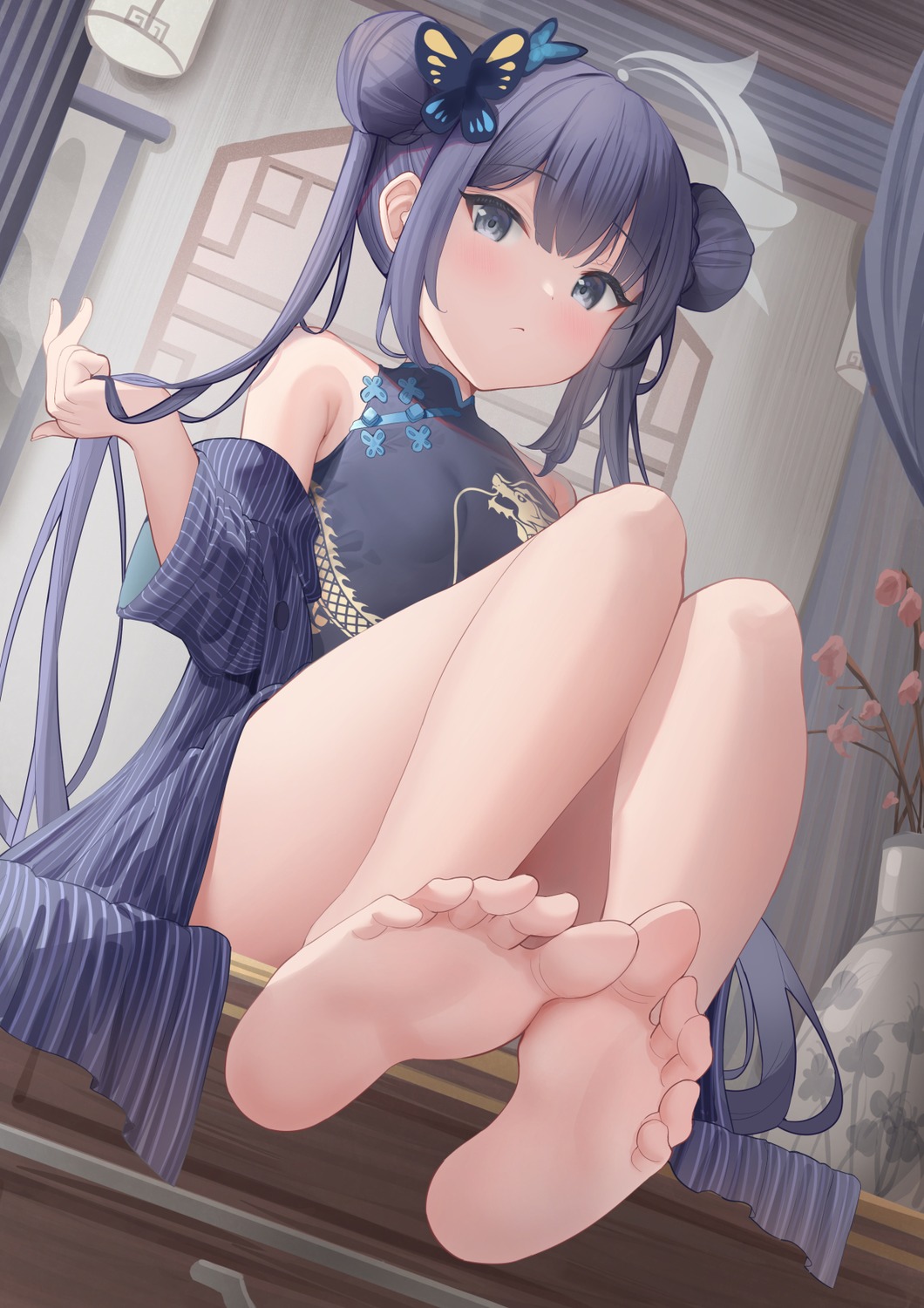 bachibachi_(tisen), blue_archive, chinadress, feet, halo, ryuuge_kisaki