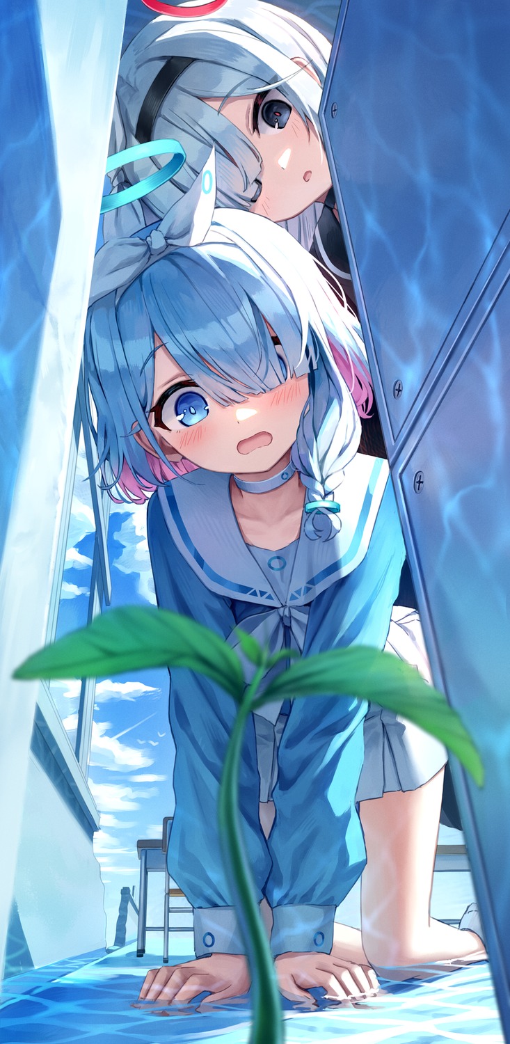 arona_(blue_archive), blue_archive, halo, plana_(blue_archive), seifuku, superpig