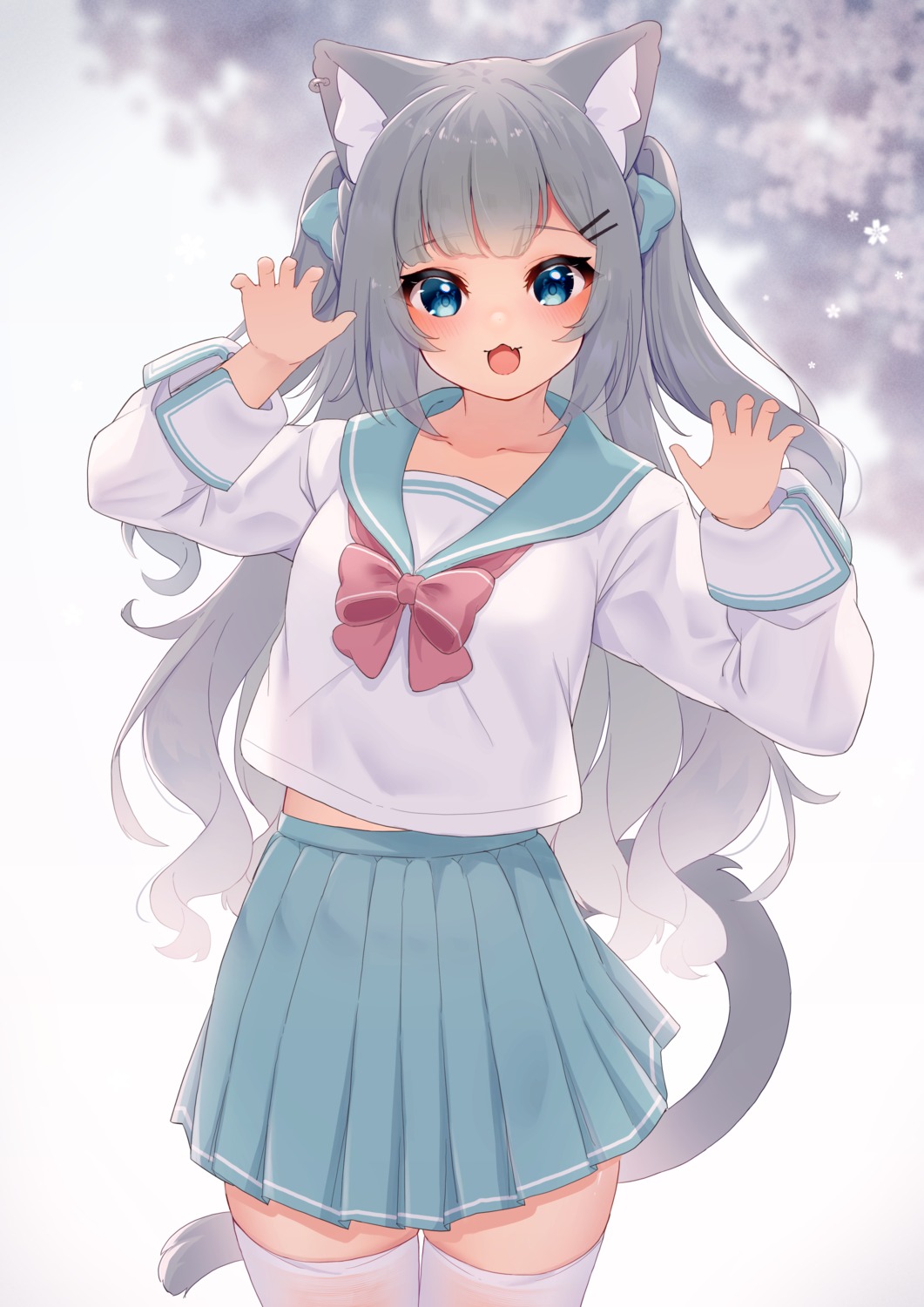 animal_ears, hinata_(pixiv53862745), nekomimi, seifuku, tail, thighhighs
