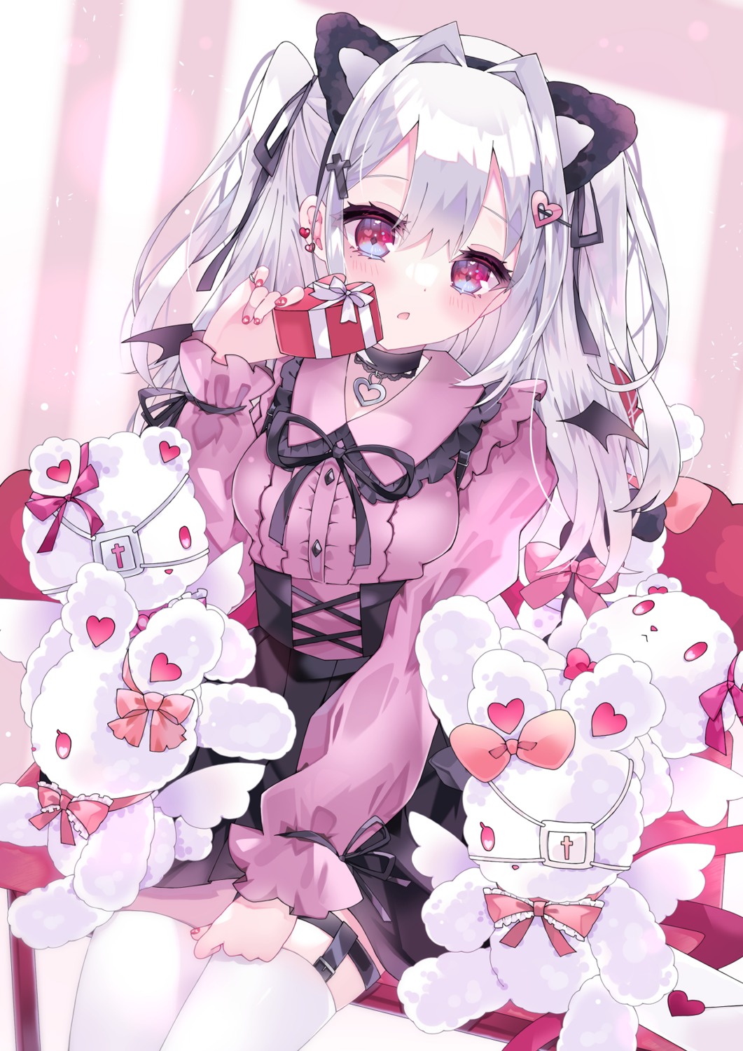 animal_ears, garter, lolita_fashion, nekomimi, stockings, thighhighs, valentine, wings