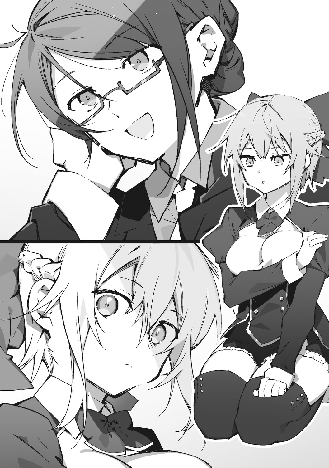 kimi_to_boku_no_saigo_no_senjou_arui_wa_sekai_ga_hajimaru_seisen, megane, mismis_klass, monochrome, nekonabe_ao, risya_in_empire, thighhighs
