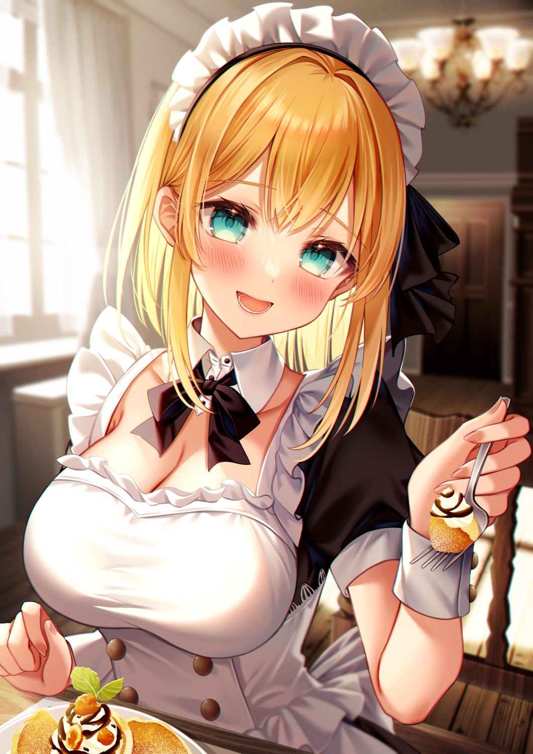 cleavage, kuro_namako, maid, waitress