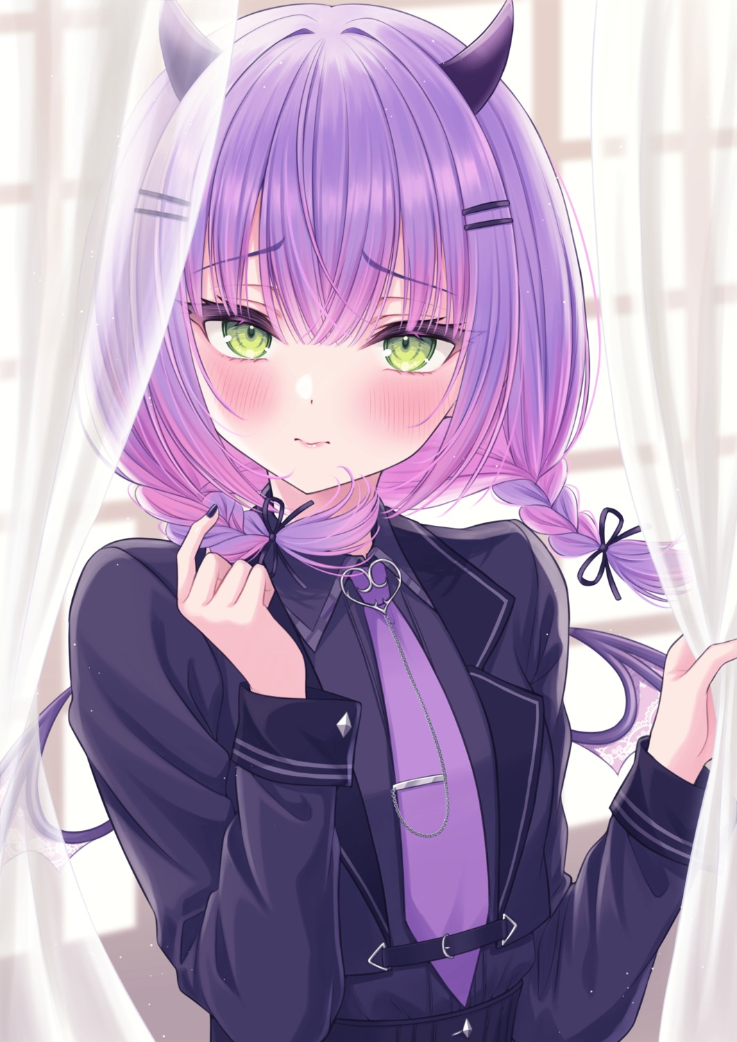 hiiragi_kei, hololive, horns, seifuku, tokoyami_towa, wings