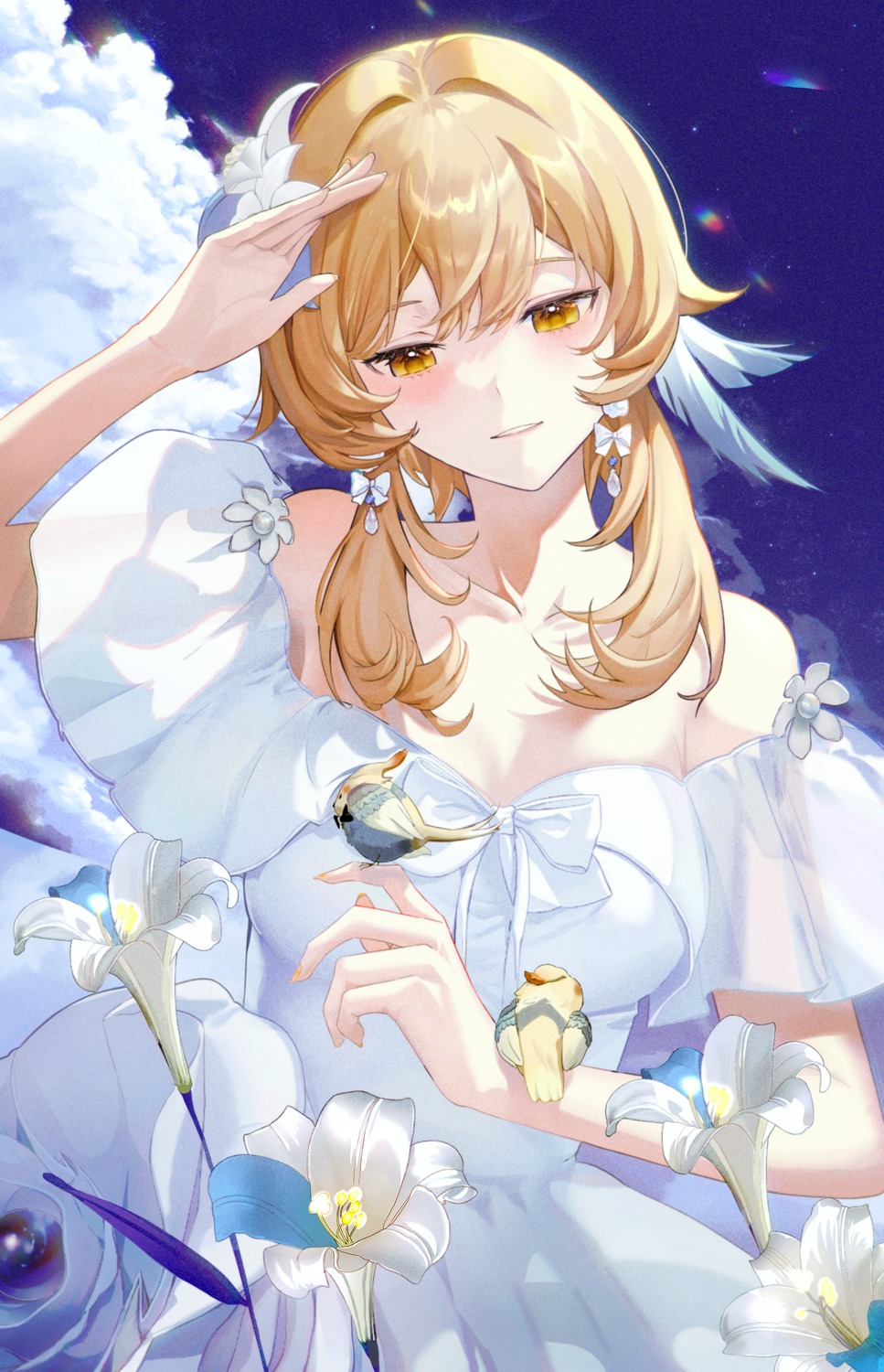 dress, genshin_impact, lumine, no_bra, ttorong
