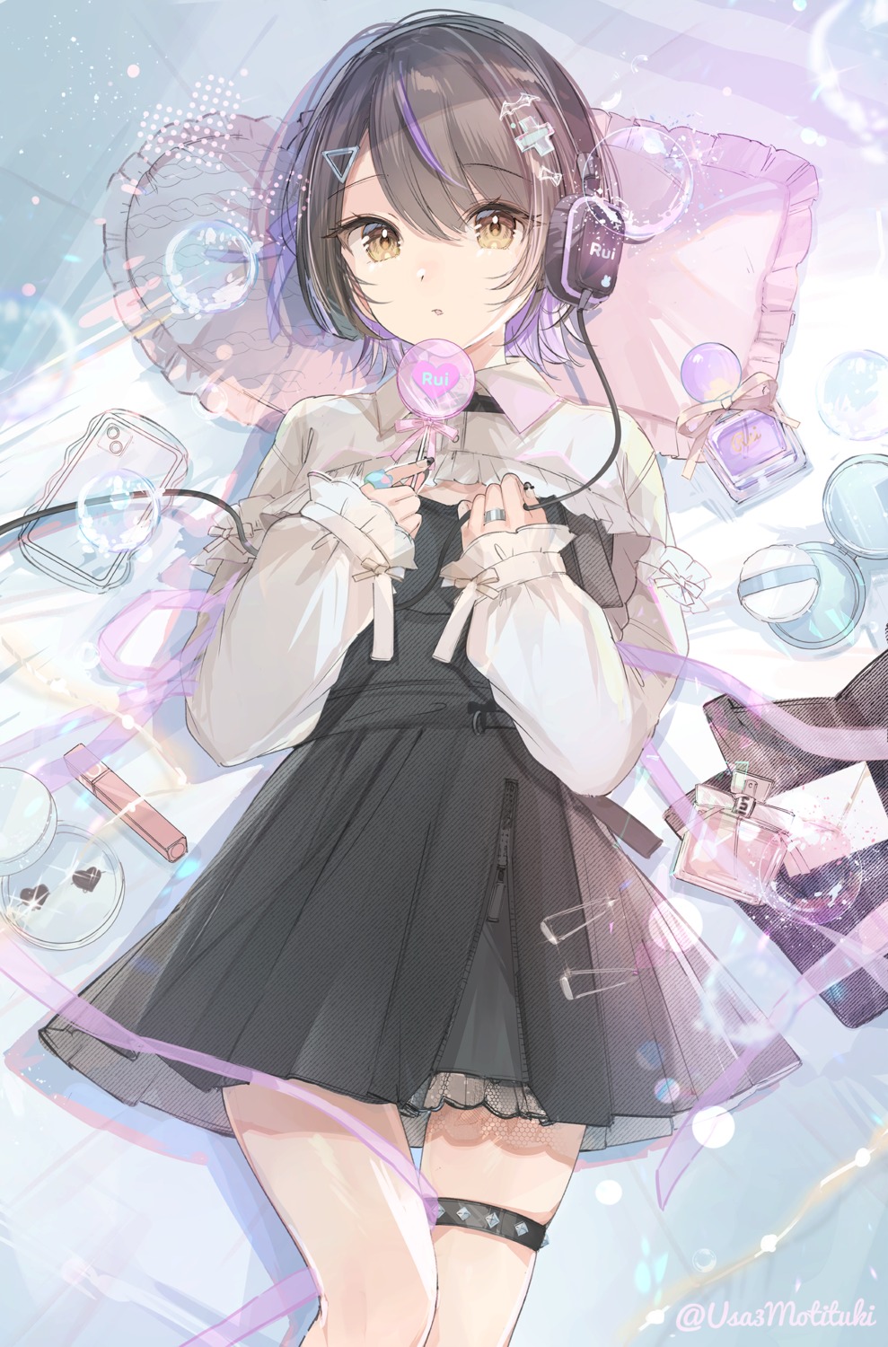 dress, garter, headphones, mochitsuki_usa