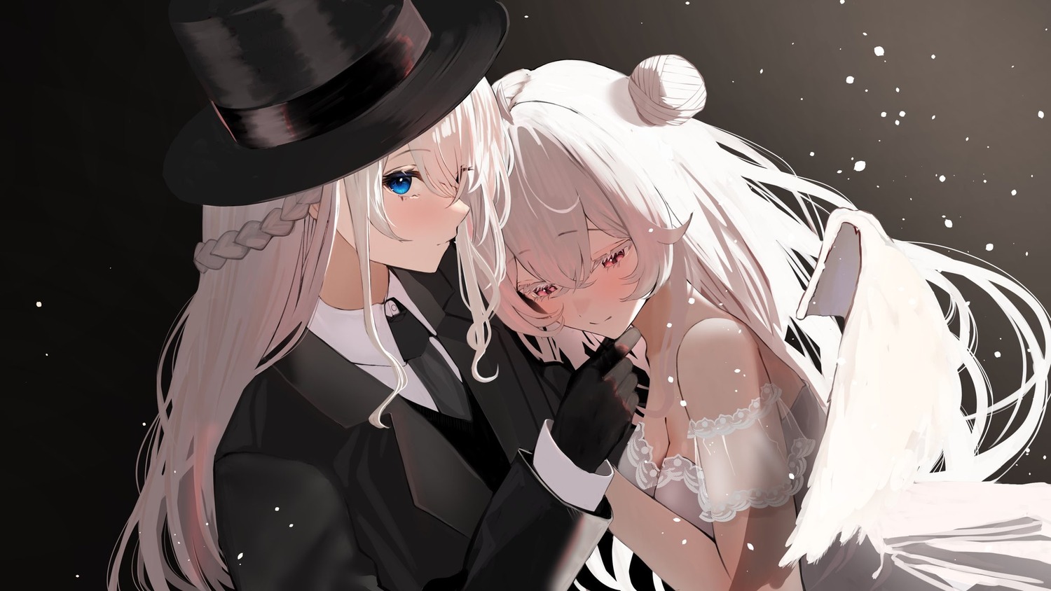 cleavage, crossdress, no_bra, oreazu, see_through, wings, yuri