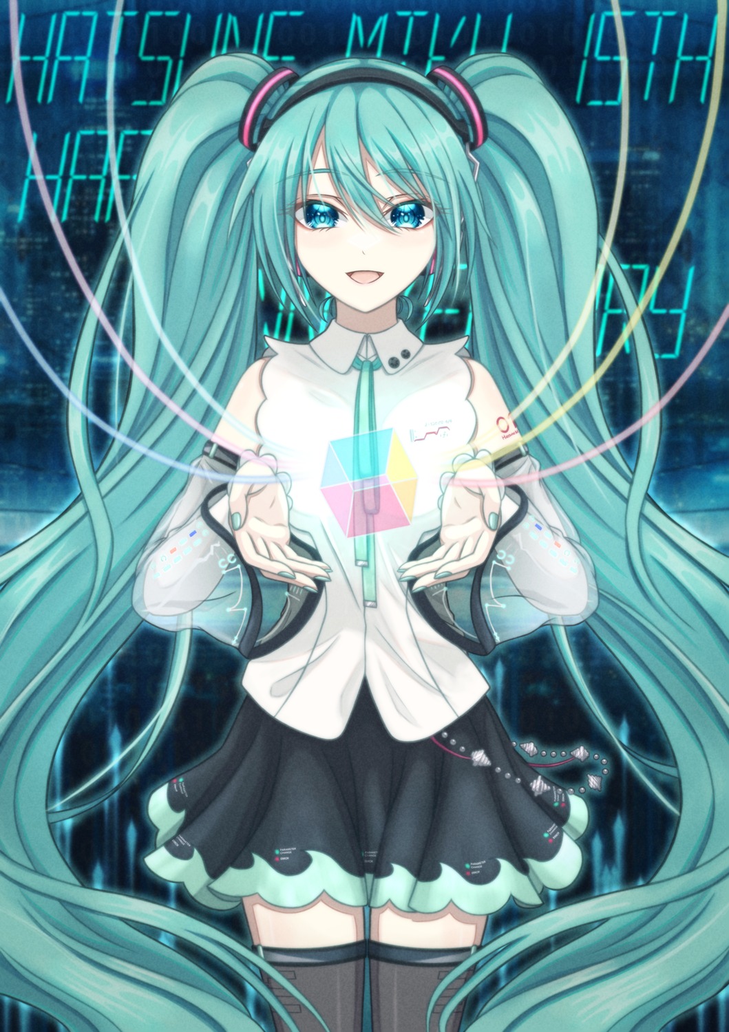 assiette47, hatsune_miku, headphones, tattoo, thighhighs, vocaloid