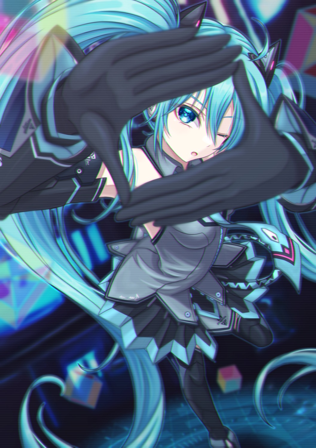assiette47, hatsune_miku, headphones, thighhighs, vocaloid