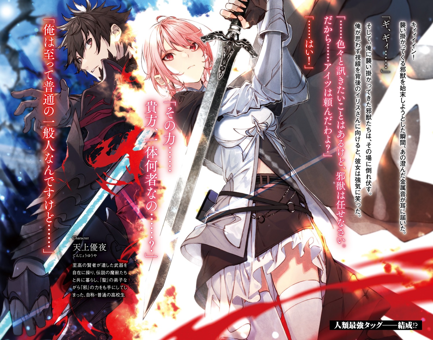 armor, iris_knowblade, isekai_de_cheat_skill_wo_te_ni_shita_ore_wa_genjitsu_sekai_wo_mo_musou_suru, kuwashima_rein, sword, tenjou_yuuya, thighhighs, weapon